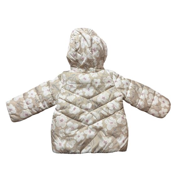 Carter's Toddler Girls Tan & White Pink Floral Winter Coat Jacket Size 2T - Picture 2 of 3